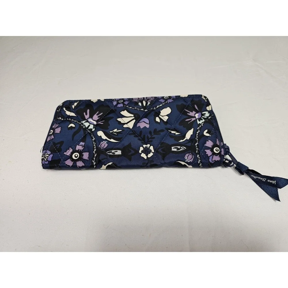 Vera Bradley 8" Wallet Dark Blue With Purple Flower & Accents  NWOT - Picture 2 of 3